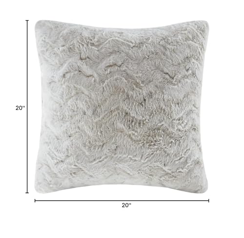 Madison Park Zuri Faux Fur Ombre Stripe Ultra Soft Luxury Decorative Throw Pillows, For Couch Bed With Insert, 20" x 20", Grey