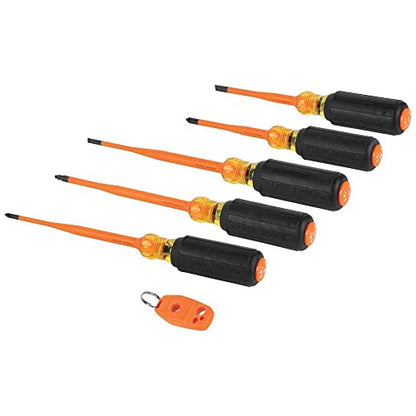Klein Tools 33736INS Insulated Screwdriver Set, 1000V Slim-Tip Driver with Phillips, Cabinet and Square Bits and a Magnetizer, 6-Piece
