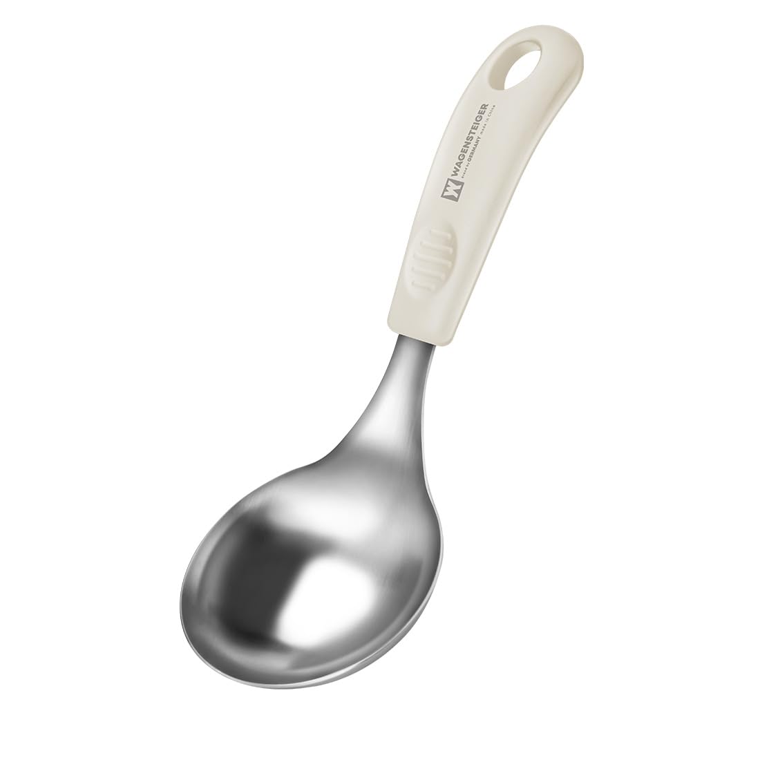 Short Stainless Steel Ladle 220mm (8.6”) – SUS304 Thick Deep Bowl Head with Soft-Grip Silicone Handle – Lightweight Mini Soup & Serving Spoon for Cooking – 5 Color Options (Ivory)