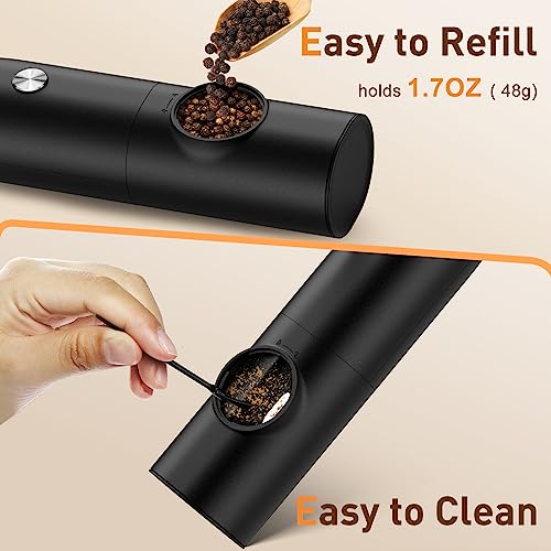 Electric Salt and Pepper Grinder Set-Rechargeable Automatic Pepper Mill Grinder with LED Christmas Gifts for Women, USB Adjustable Coarseness shakers, One-Hand Operation for Kitchen Appliances