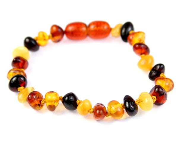 SilverAmber Jewellery UK New Baltic Amber Anklet Bracelet Mix - Handmade 100% Genuine Amber Polished Beads - Premium Quality - Sizes 12-27 CM - (Size: 15 CM)