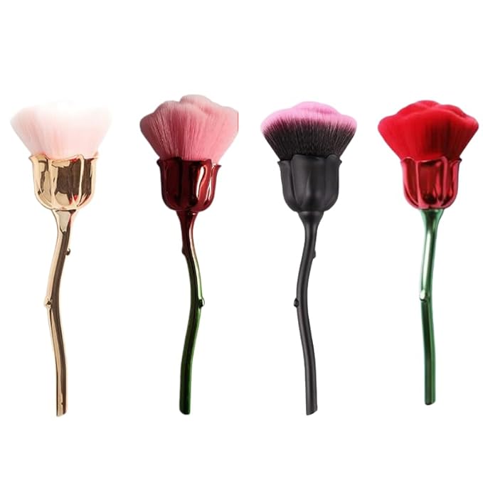 4 Pcs Nail Art Dust Powder Remover Cleaner Brush，Rose Nail Art Powder Dust