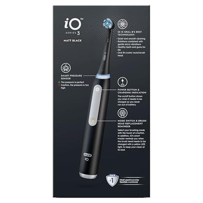 Oral-B iO3 Electric Toothbrushes Adults, Oral B Electric Toothbrush, Gifts for him or her, 1 Toothbrush Head, 3 Modes With Teeth Whitening, Electric Toothbrush, 2 Pin UK Plug, Black