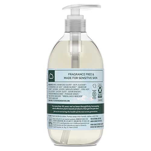 Seventh Generation Liquid Hand Soap Fragrance Free Free & Clean Unscented Hand Soap 12 Fl.oz, Pack of 8