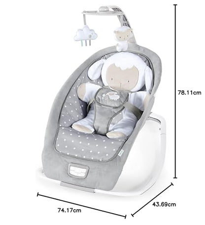 Ingenuity, Cuddle Lamb Baby Rocking Hammock with Vibration, Game Bow are 2 Stuffed Animals, 12 Melodies, 4 Nature Sounds, Adjustable Volume, Ergonomic, from Newborn to 18 kg