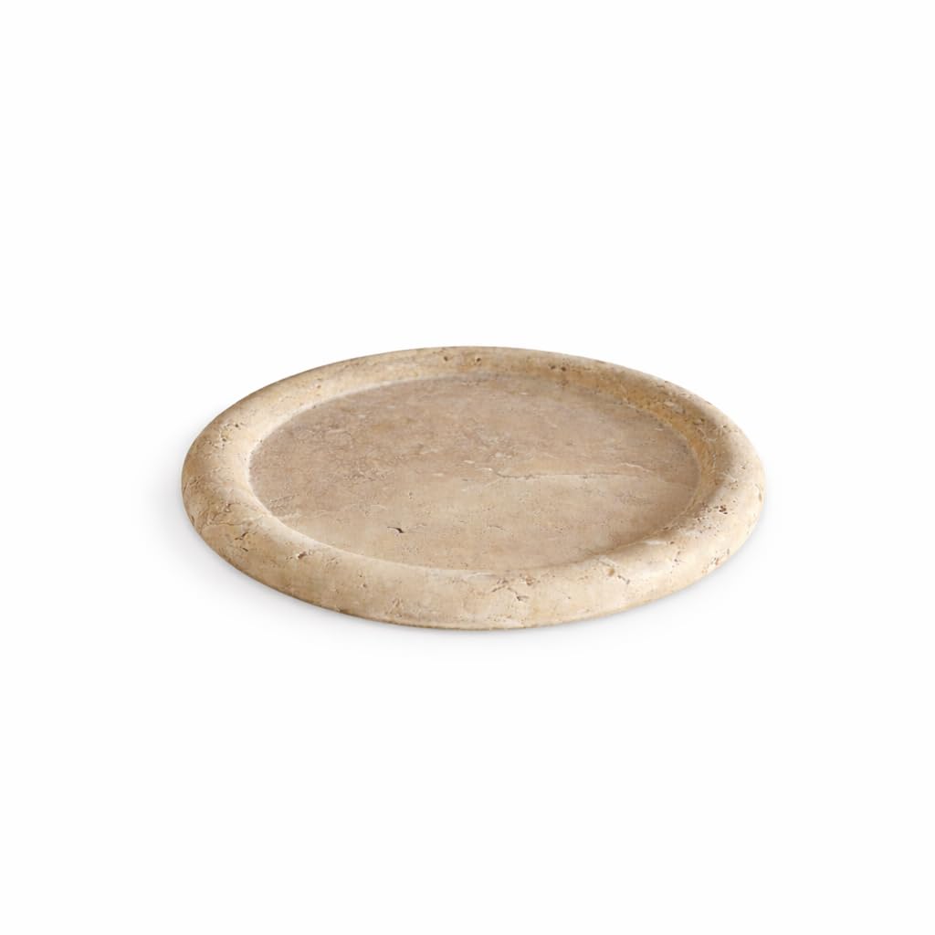 Bursera Luna Travertine Tray, Minimalist Stone Catchall and Decorative Tray for Candles, Jewelry, and Small Objects, Architectural Home Décor Accent, Natural Travertine Stone
