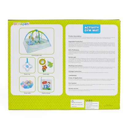 Dr.Rapeti Baby Play Mat, Activity Baby Play Gym with Arch, Playmats & Floor Gyms, Detachable Mirror, Soft Book and Balls Toys, Thick Non Toxic Playmats