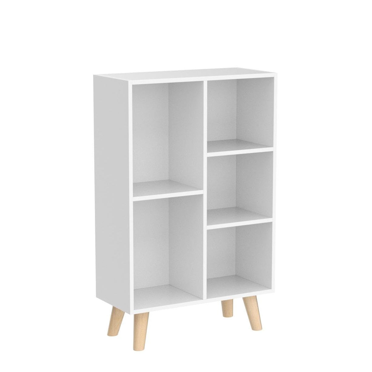 IOTXY Wooden Open Shelf Bookcase - 3-Tier Floor Standing Display Cabinet Rack with Legs, 5 Cubes Bookshelf, Warm White
