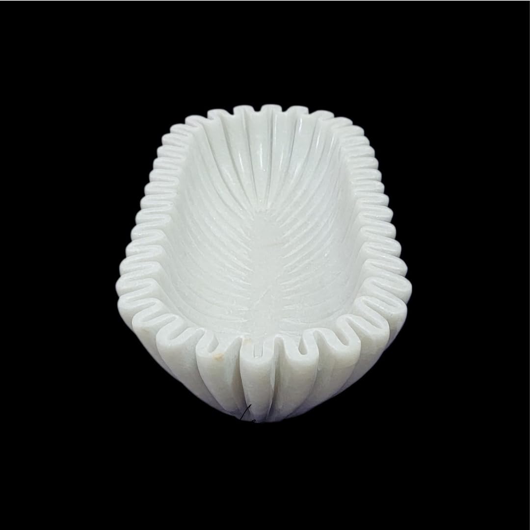 LE HOME DECOR Marble Ruffle Bowls Large Scalloped Decorative Centerpiece, Decorative bowl, White Marble Ripple Bowl, Handmade Scalloped Bowl, House warming gift, Table Decor Bowl 14" White