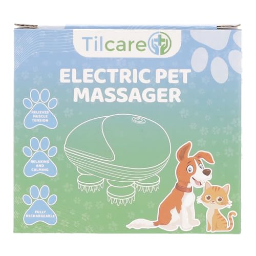 Handheld Pet Massager for Dogs and Cats by Tilcare - Electric Massage Tool - Head and Back Scratcher for Relieving Tension with Four Rotating Massage Heads