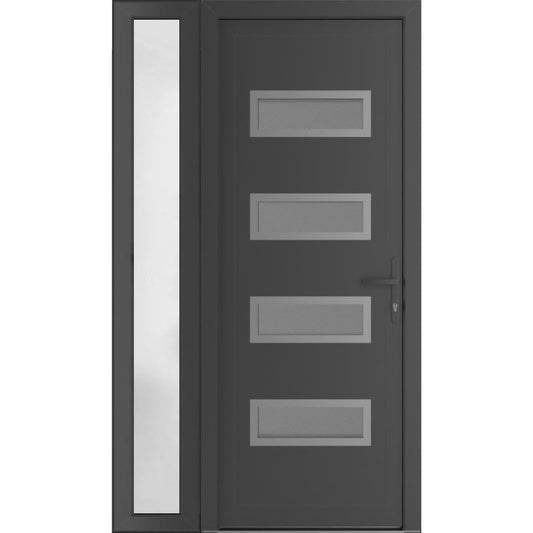 VDOMDOORS Front Exterior Prehung Metal-Plastic Door Frosted Glass | Manux 8113 Antracite Grey | Side Sidelite Transom | Residential Doors Entrance Patio Garage 44 x 80 (W32+12 x H80) Left-Inswing