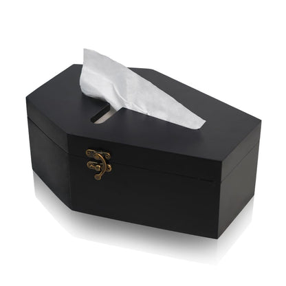 Gothvanity Gothic Coffin Tissue Box Holder - Cross Design Spooky Dark Aesthetic Dispenser, Wooden Black Home Decor, Fits Square & Rectangle Tissues