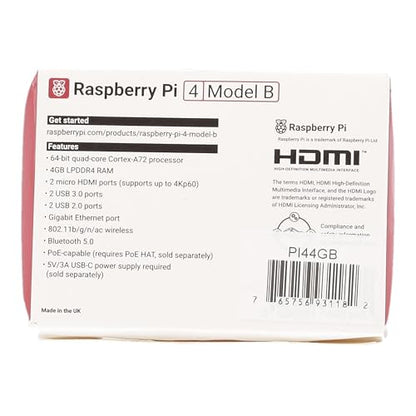 Raspberry Pi 4 Model B 2019 Quad Core 64 Bit WiFi Bluetooth (4GB)