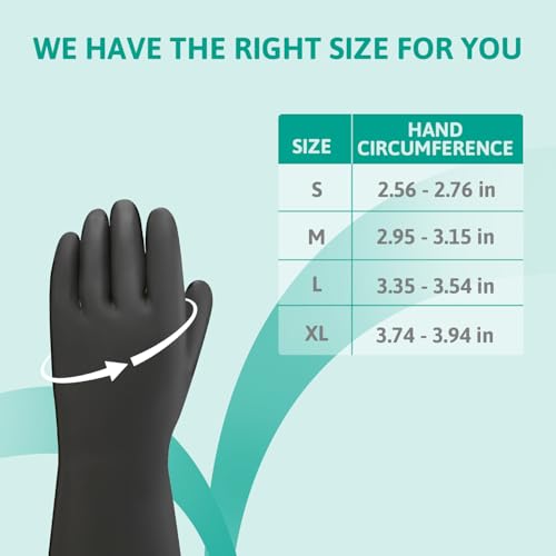Ansell AlphaTec 87-108 Chemical Resistant Gloves in Latex with Long Cuff (61cm/24in), Heavy Duty Protection against Acids and Solvents, Reusable Rubber Latex Gloves, Black, Size L (1 Pair)
