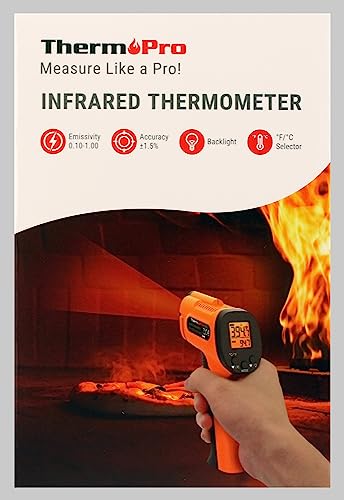 ThermoPro TP30 Infrared Thermometer Gun, Laser Thermometer for Cooking, Pizza Oven, Griddle, Engine, HVAC, Laser Temperature Gun with Adjustable Emissivity & Max Measure -50°C ~ 550°C (Not for Human)