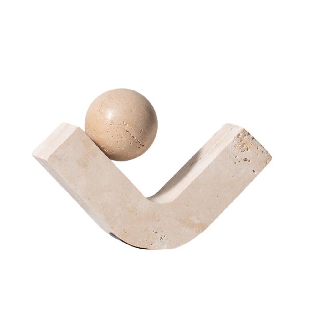 Natural Travertine Geometric Sculpture, Natural Travertine Abstract Ornament for Home Decoration, L7.4 x W2.4 x H5.1