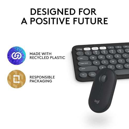 Logitech Pebble Keys 2 K380s, Multi-Device Bluetooth Wireless Keyboard with Customizable Shortcuts, Slim and Portable, Easy-Switch for Windows, macOS, iPadOS, Android, Chrome OS - Tonal Graphite