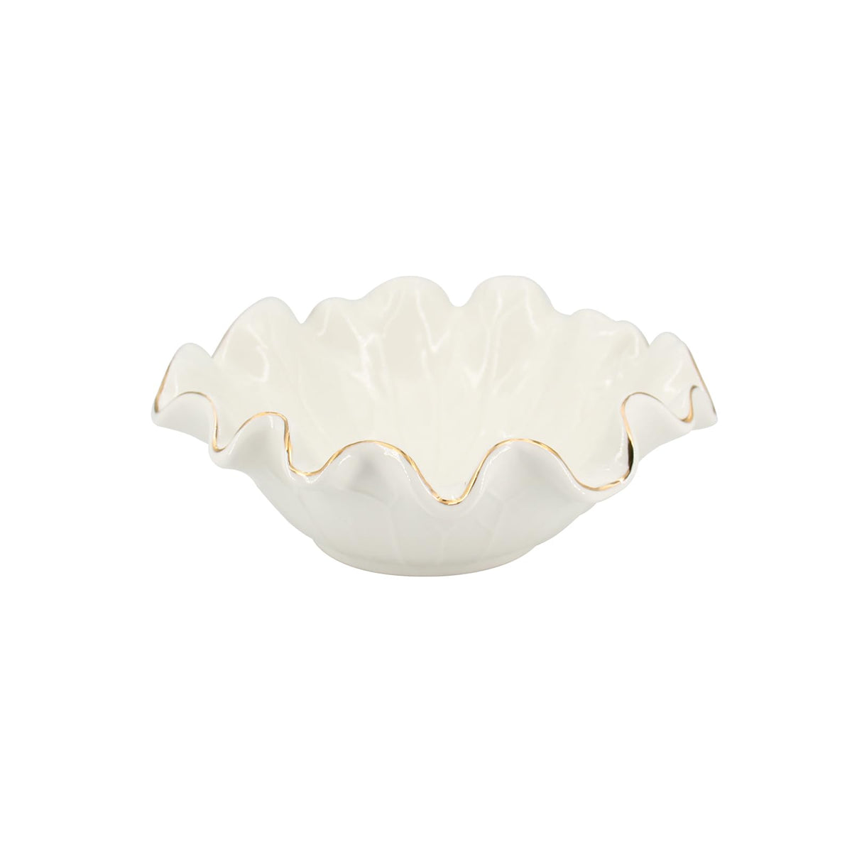 ALIWINER 8 Inch Small Lotus Ceramic Decorative Bowl, about15 oz Capacity, Modern Ruffle Lotus Leaf with Gold TrimDesign,Decorative Centerpiece for Entryway Tables, Coffee Tables,Kitchen Counters