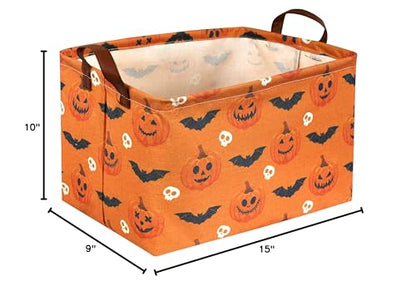 Sanjiaofen Rectangular Halloween Baskets,Pumpkin Basket for Kids with Handles. Candy Basket,Books Bins. (Halloween Pumpkin)