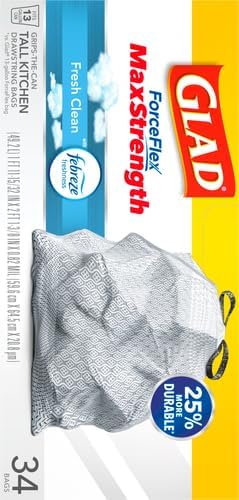 Glad Kitchen Trash Bags, 13 Gallon, Fresh Clean | ForceFlex MaxStrength | Tall