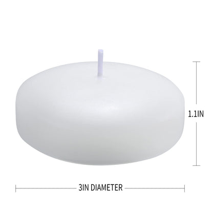 KNOURT 36 Pack Floating Candles, 3” White Unscented Dripless Wax Burning Candles, for Weddings, Party, Cylinder Vases, and Home Decorations