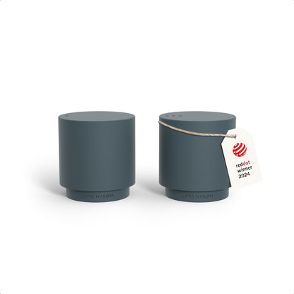 LARS NYSØM Mini Salt and Pepper Shakers Set | Stainless Steel Salt and Pepper Shakers with Modern Minimalist Design, Easy Refill, Small Size (Stone Blue)
