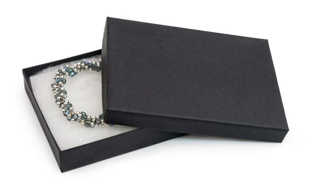 RJ Displays 15 Pack Cotton Filled Black Matte Color Paper Cardboard Jewelry Necklace, Bracelet, Watches, Belt Buckles, Pocket Watches Gift and Retail Display Boxes Size: 5 3/8" x 3 7/8" x 1" Inch