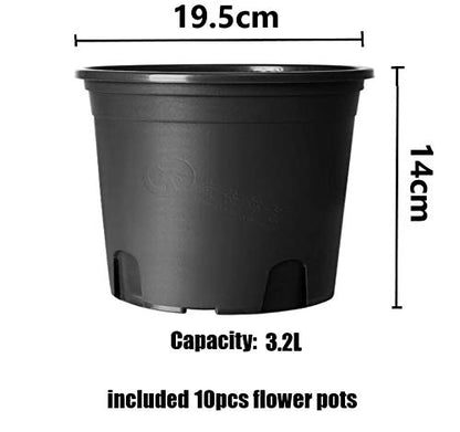 KAHEIGN 10Pcs Plastic Flower Pots, 19.5cm Thicken Plant Pots Plant Container Indoor Gardening Pot (Black)