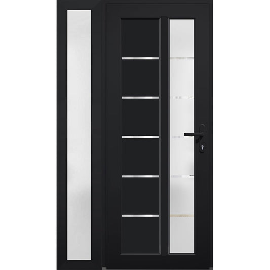 VDOMDOORS Front Exterior Prehung Fiberglass Door Frosted Glass/Manux 8088 Matte Black/Side Exterior Window/Entrance Patio Garage-W30+12" x H80-Left-hand Inswing