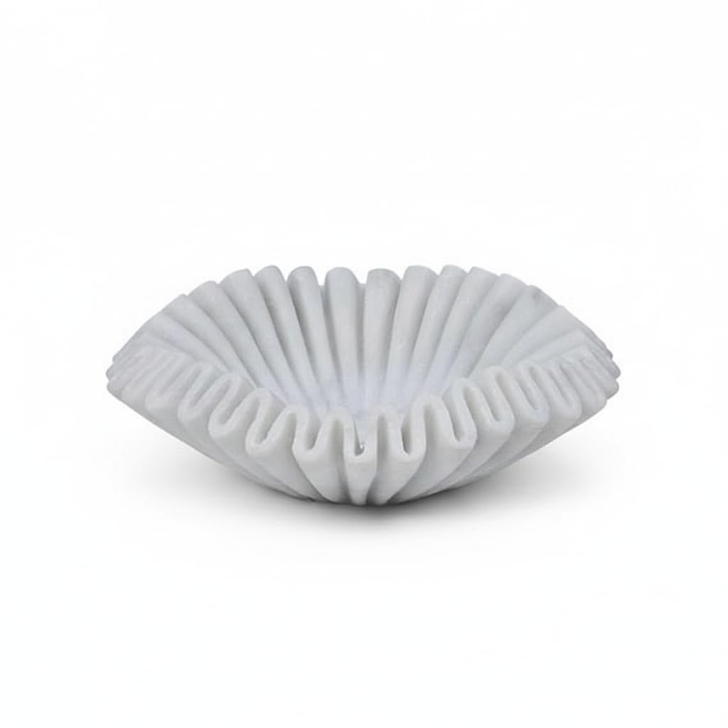CRAFTFOBIA Marble Ruffle Bowl Handcrafted Decorative ScallopBowls - Antique Catchall Jewelry Dish Fruit Organizer for Home & Kitchen (6 inches)