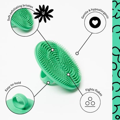 Boie USA Face Scrubber - Handheld Facial Tool, Deep Cleansing Exfoliating Facial Brush. Fights Acne with Gentle, Silicone-Like Bristles, Long Lasting, & Hypoallergenic (Blue)