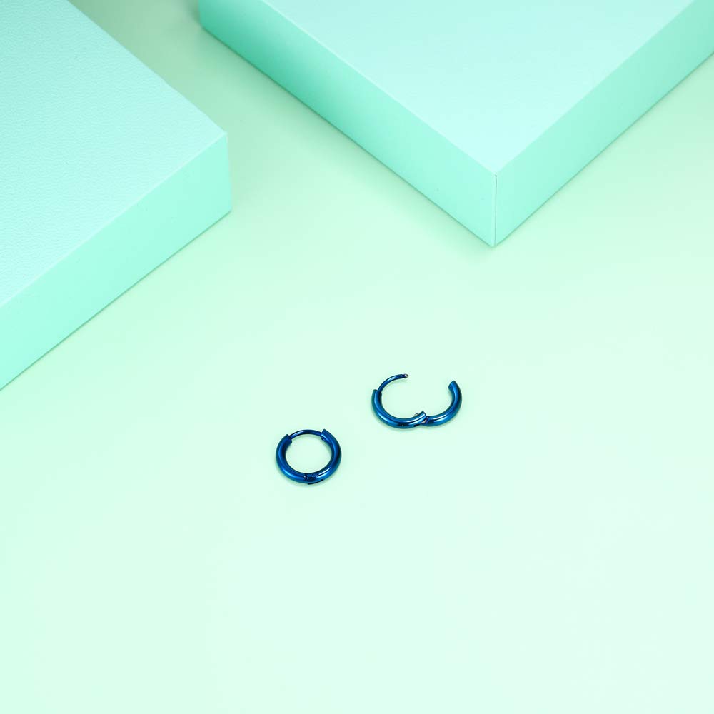 Gabry&jwl 316L Surgical Stainless Steel Huggie Hoop Earrings 8mm Blue Hypoallergenic Earrings Hoop Cartilage Helix Lobes Hinged Sleeper Earrings For Men Women(B06:8mm Blue(THK 2.0mm))
