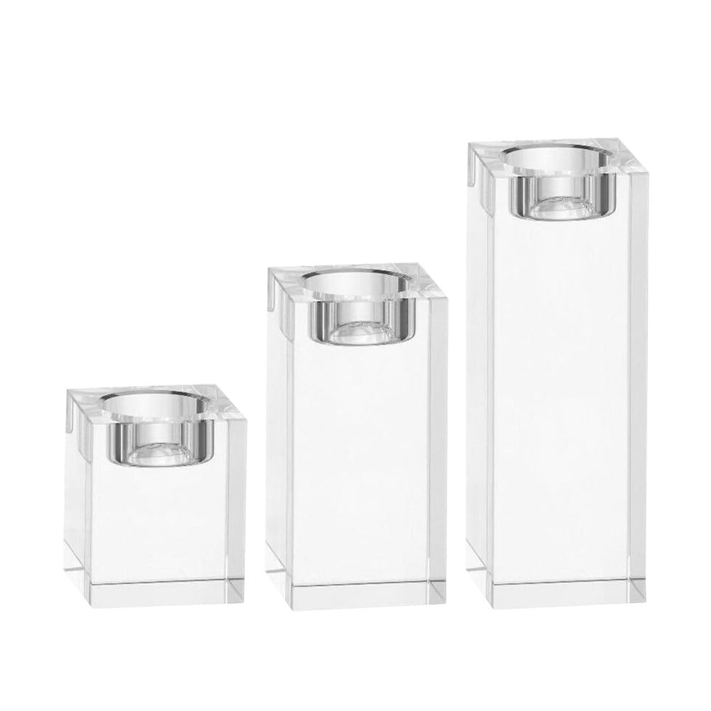 Cabilock Crystal Candlestick Cube Candle Holder Tealight Candle Holder Home Table Decor Romantic Table Centerpiece Ornament 1.96X1.96X3.14In