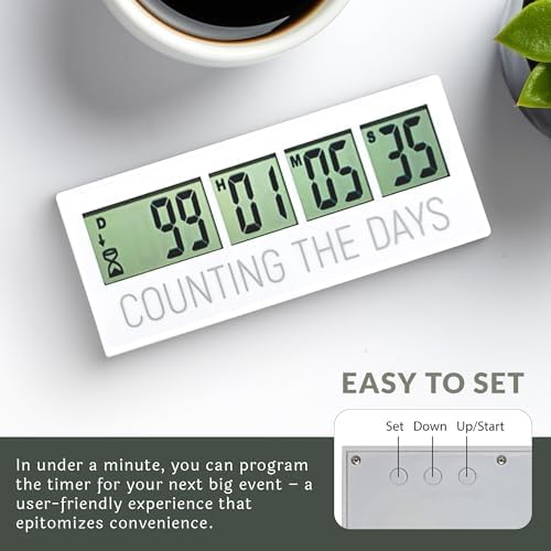 Countables Counting the Days Countdown Clock - Up to 999 Days LCD Digital Timer - Easy to Set & Read Reusable Count Down Timer for Retirement, Wedding, Christmas, Holiday,Baby Due Date,Birthday & More
