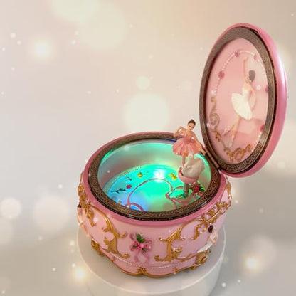 Briskfeel Classical Ballerina Music Box LED lights Twinkling Resin Carved Collectible Mechanical Ballerine Musical Box with Sankyo 18-Note Ballerina Rotates with Music (4# Ballet)