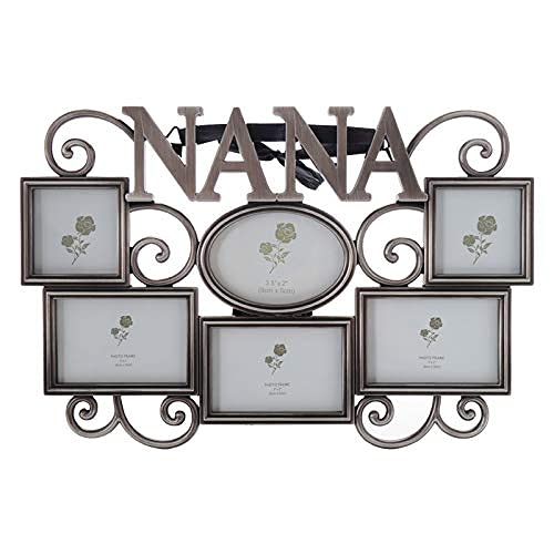 Lasody Nana Picture Frame,Cherish Every Memory,6 opening photo collage,Antique Silver,Mothers Day GiftsLasody Fathers Day And Mothers Day Collage Picture Frame (3”X2“+2“x2", Nana)