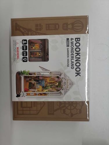 ROBOTIME Book Nook Kit Gardenhouse with LED Lights, DIY Miniature Dolls House Kit 3D Wooden Puzzle Bookend Booknook Book Shelf Decoration Gift