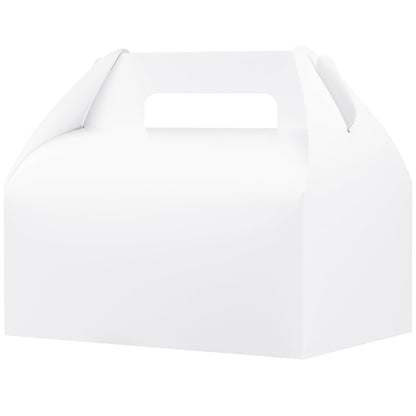 UnicoPak 30 Pack 9x6x6 Gable Boxes, Large White Treat Boxes with Handles, Cardboard Gift Boxes for Party Favors, Lunch, Bakery, Cookies, Picnic, To-Go Food, DIY Gift Packaging