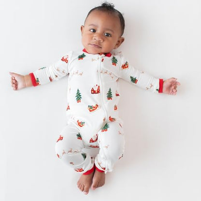 KYTE BABY Soft Bamboo Rayon Rompers, Zipper Closure, 0-24 Months (Santa Sleigh, 6-12 Months)