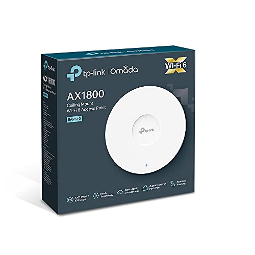 TP-Link EAP610 Access Point, AX1800 Wi-Fi 6 Dual Band Gigabit Wireless Access Points, Power Adapter included, Omada Mesh, Support PoE+Powered or DC, Mount to Wall or Ceiling, Free Software Control