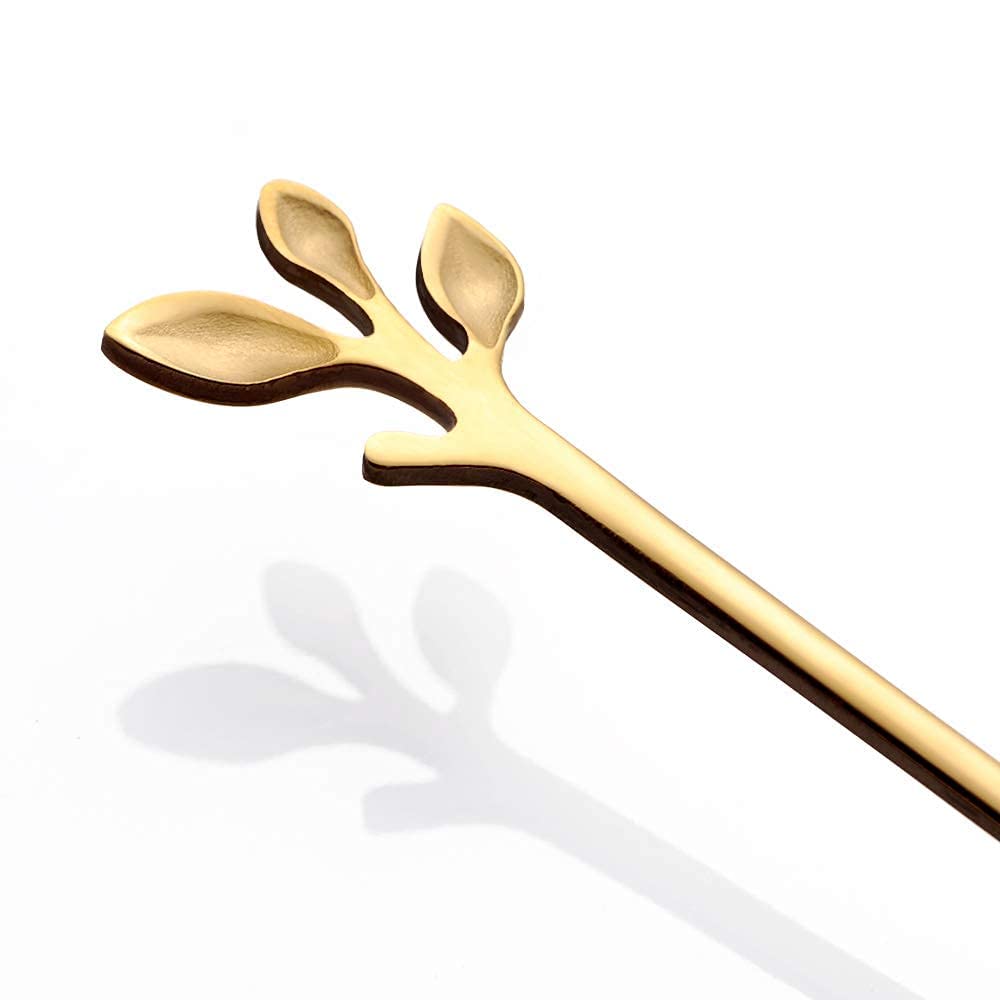 AnSaw 6-Piece Elegant Gold Leaf Long Handle Teaspoons - 7.4" Stainless Steel Stir Spoons for Coffee & Tea, Perfect for Mixing & Stirring