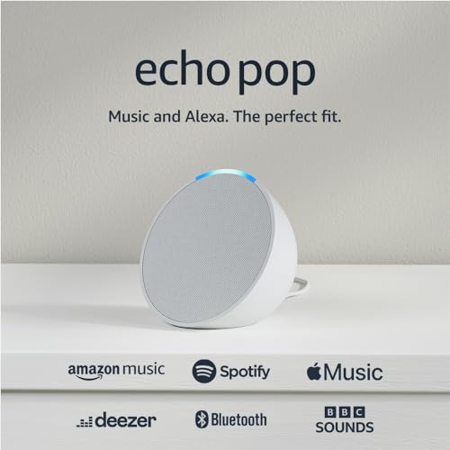 Echo Pop (Newest gen) | Full sound compact Wi-Fi and Bluetooth smart speaker with Alexa | Glacier White