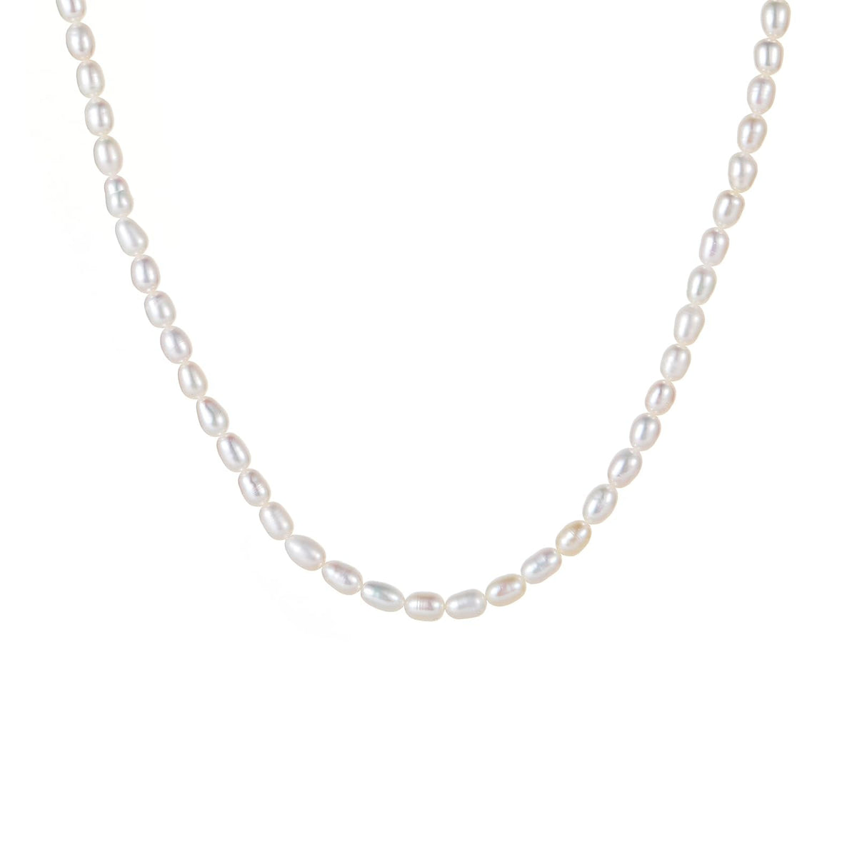 JaruJaru 4mm Handmade Rice Pearl Necklace for Women, Small Oval Freshwater Pearl Strand, Essential Minimalist Jewelry, 16-18 Inch Adjustable