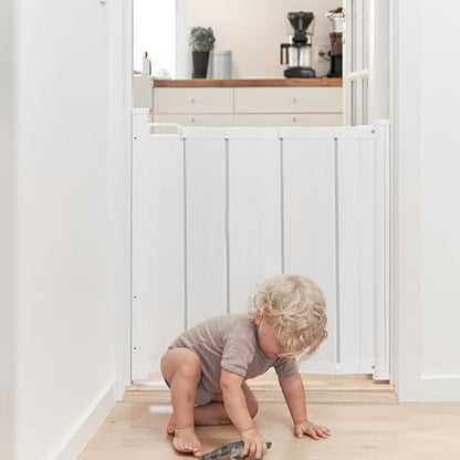 BabyDan - Guard Me Auto Retractable Stair Gate, 55-89 cm width, One-Hand Operation Safety Gate, Child and Pet Gate, White, Made in Denmark