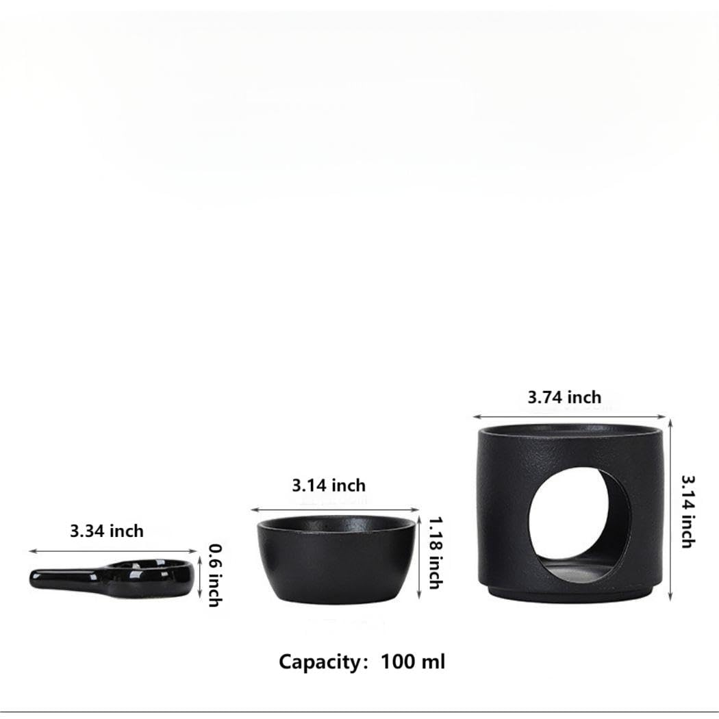 Warmself Hand Made Large Capacity Essential Oil Burner Wax Melt Burners, Aromatherapy Aroma Burner Ceramic Oil Diffuser Candle Tealight Holder Home Bedroom Decor-Black