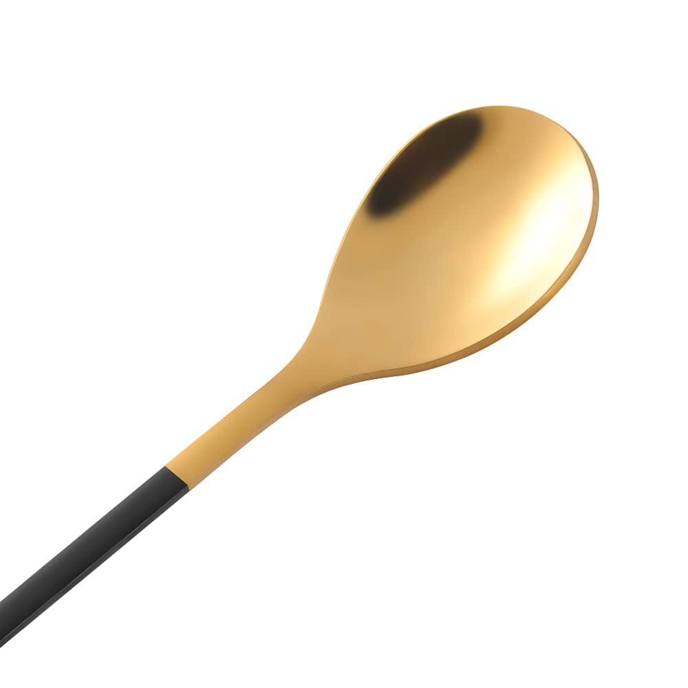 AnSaw Elegant Black & Gold Leaf Coffee Spoons - 10-Piece, 4.7" Mini Spoon