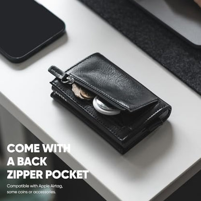 VULKIT Credit Card Holder RFID Blocking Leather Bifold Mens Wallet Automatic Pop Up with Banknote Compartment (Origin Black)