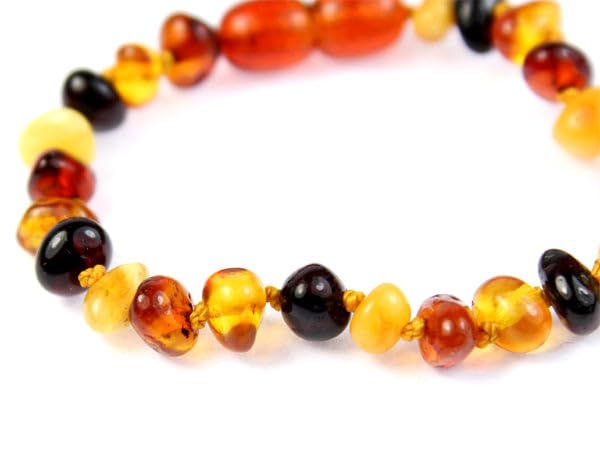 SilverAmber Jewellery UK New Baltic Amber Anklet Bracelet Mix - Handmade 100% Genuine Amber Polished Beads - Premium Quality - Sizes 12-27 CM - (Size: 15 CM)