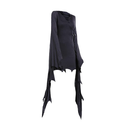 Mingyuezai Women Scream Costume Ghostface Costume Bat Sleeve Robe Dress(BlackBat,S)
