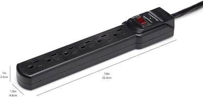 Amazon Basics Rectangle 6-Outlet, 600 Joule Surge Protector Power Strip, 2ft, Small, White, 2-Pack